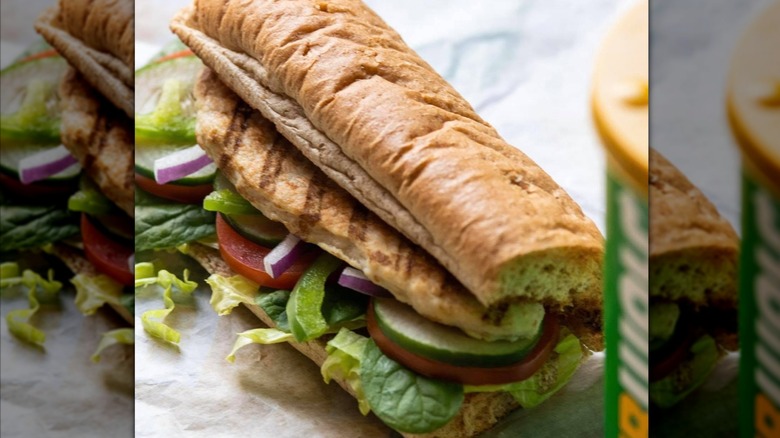 Mirrored image of Roasted chicken breast subway sandwich