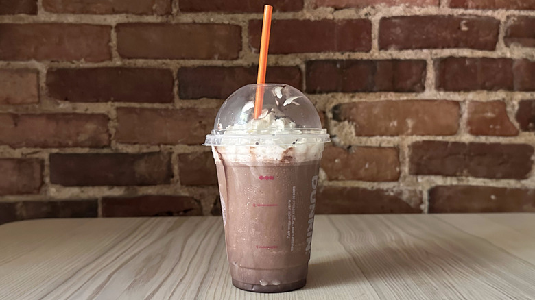 Dunkin' Frozen Chocolate on wooden table
