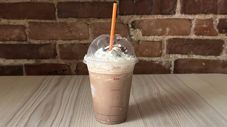 Dunkin' Triple Mocha Coffee Chiller on wooden table