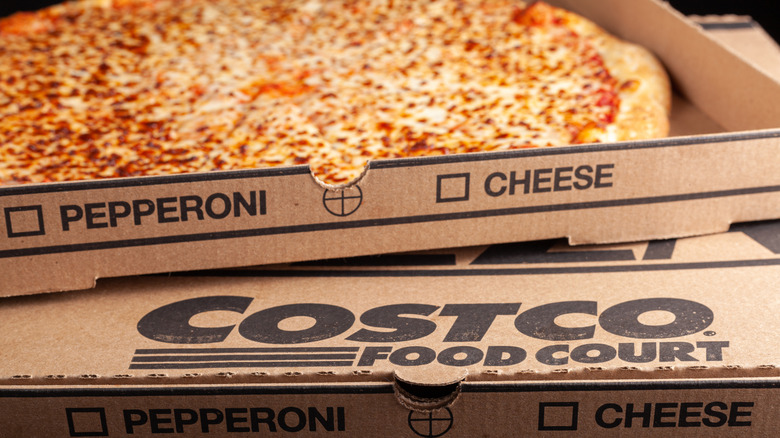 Cheese pizza in Costco pizza box