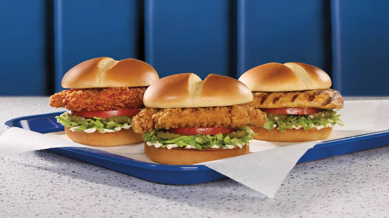 Product shot of a new chicken sandwich lineup from Culver's