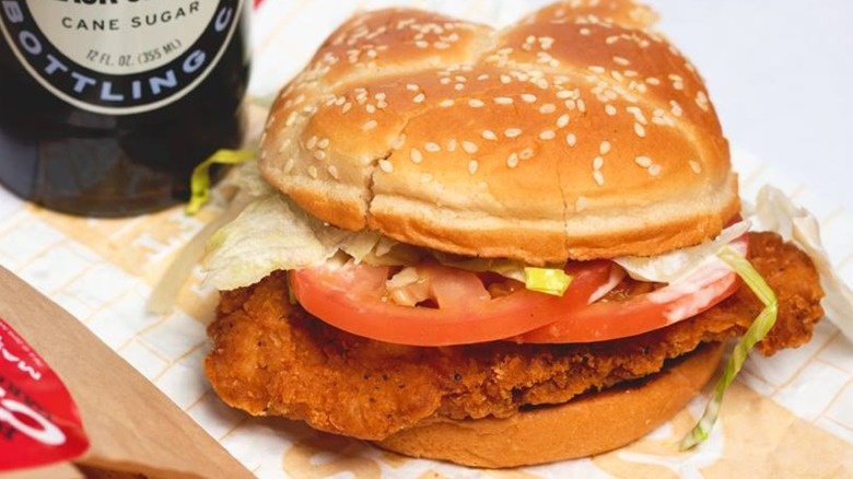 Close up of Arby's crispy chicken sandwich