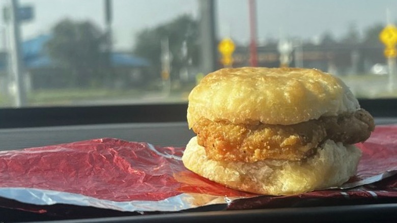 Wendy's fried chicken filet on biscuit.