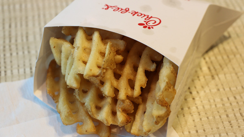 A single order of waffle fries from Chick-fil-A