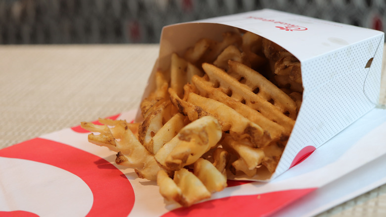 A single order of Chick-fil-A waffle fries on a table
