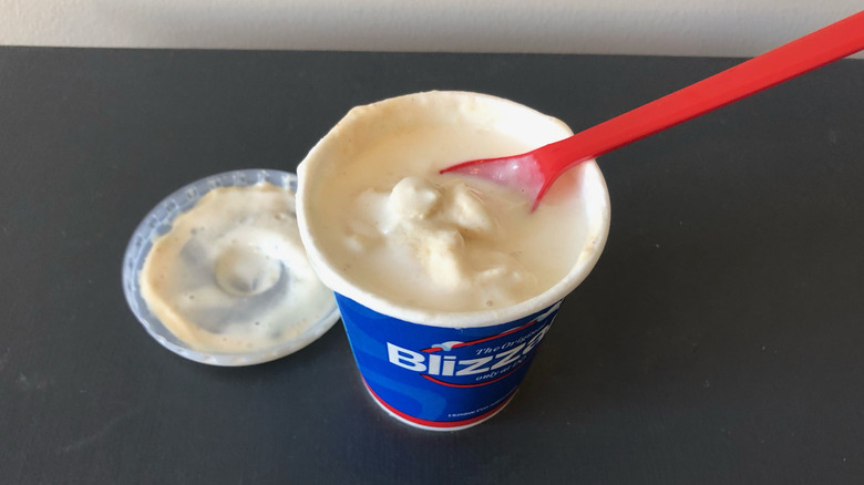 Dairy Queen pumpkin pie Blizzard with red spoon.
