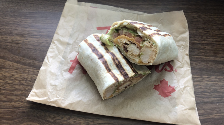 Tim Hortons chipotle chicken bacon wrap on surface