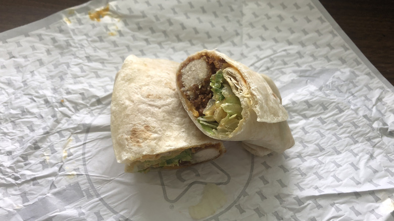 Sonic cheesy Baja crispy tender wrap on paper