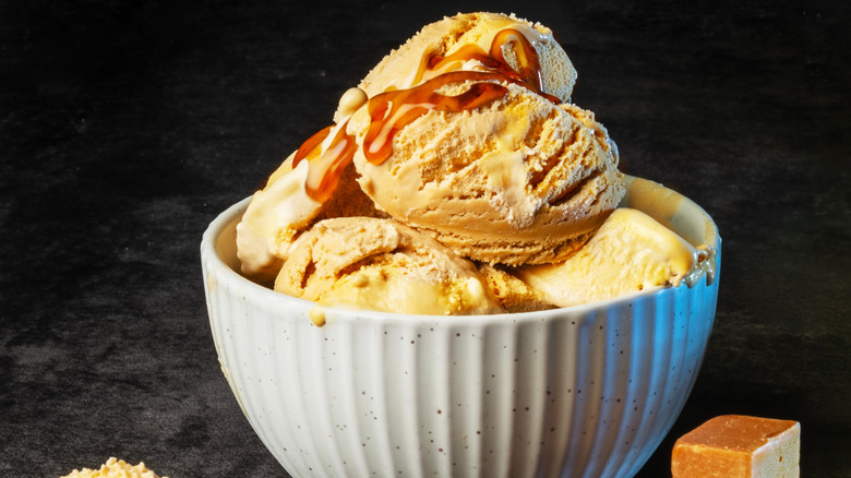 Butterscotch ice cream in a bowl