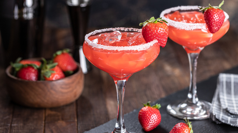 two glasses of strawberry infused margaritas