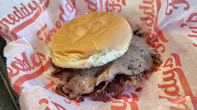 Prime Rib Steakburger with beef patties on a tray