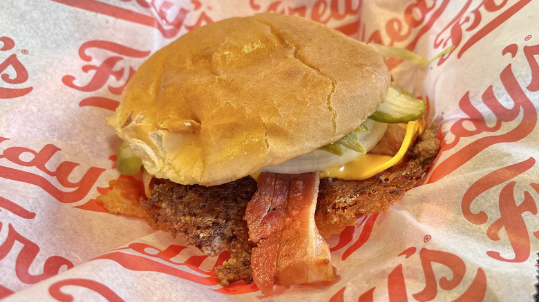 Bacon and cheese double on a basket