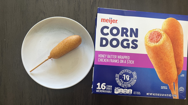 Meijer corn dog on a plate.