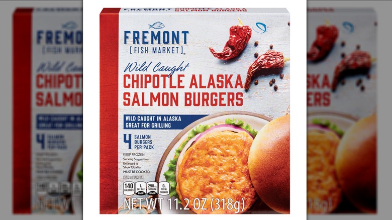 Fremont Fish Market chipotle salmon burgers on white background