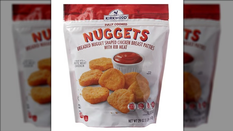 Kirkwood chicken breast nuggets on white background