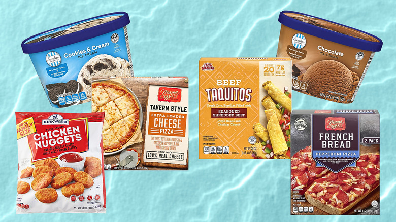 Various frozen Aldi products on blue background