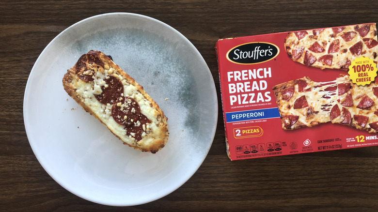 Stouffer's French bread pepperoni pizza on a plate.