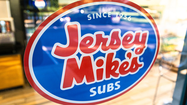 Jersey Mike's sign in restaurant window