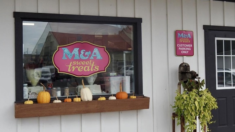 Exterior window and entry of M & A Sweet Treats
