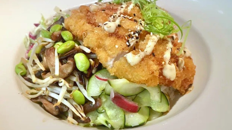 Close up view of Chicken Katsu Bowl