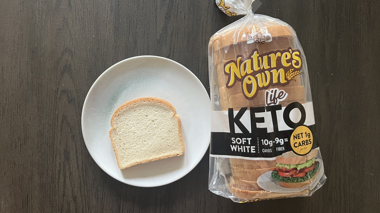 Slice of Nature's Own Keto high protein bread on a plate.