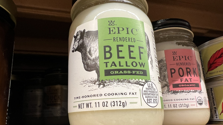 Jar of beef tallow on store shelf