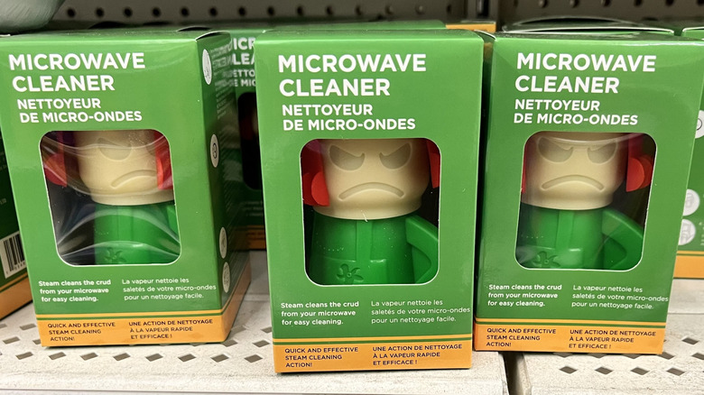 Angry Mama microwave cleaner products on shelf at Dollar Tree