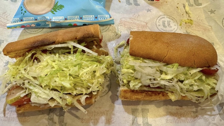 Jimmy John's Club Tuna on paper wrapper