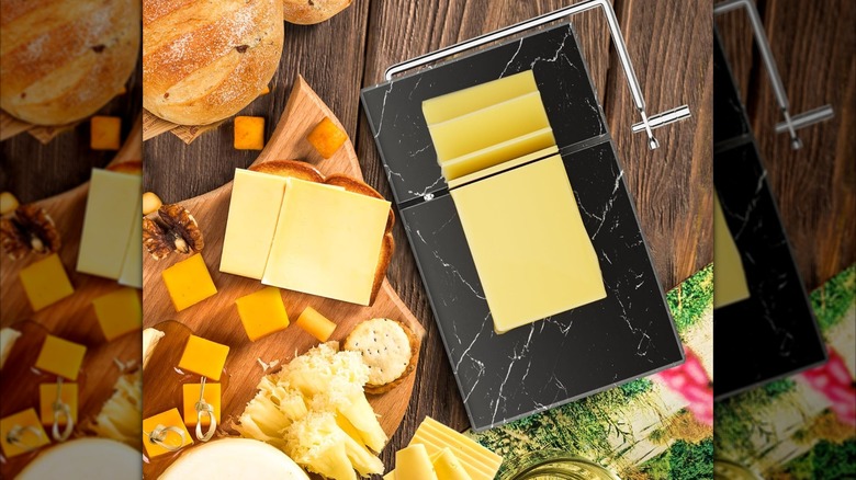 A Topulors cheese slicer with cheese