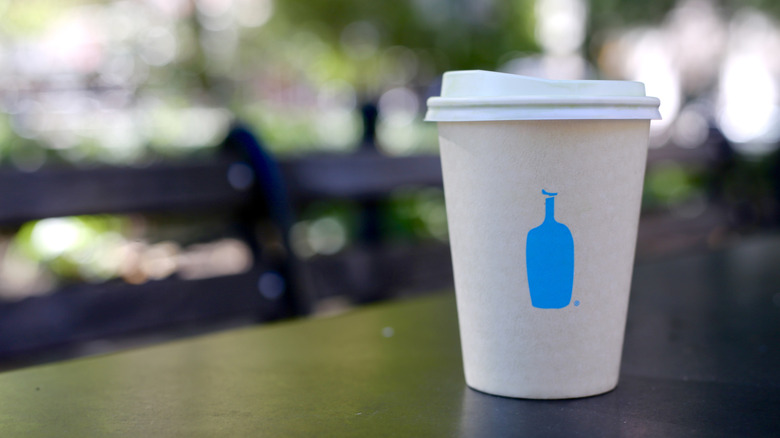 Blue Bottle Coffee iced matcha latte on table