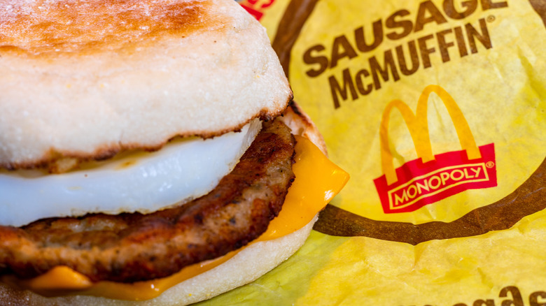 McDonald's sausage egg McMuffin on wrapper