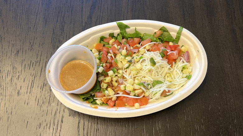 Chipotle salad with sofritas, veggie, and vinaigrette.