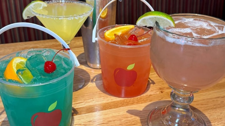 Assortment of Applebee's cocktails on table