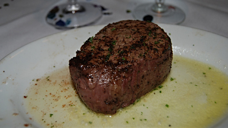 Plated filet mignon at Ruth's Chris Steak House