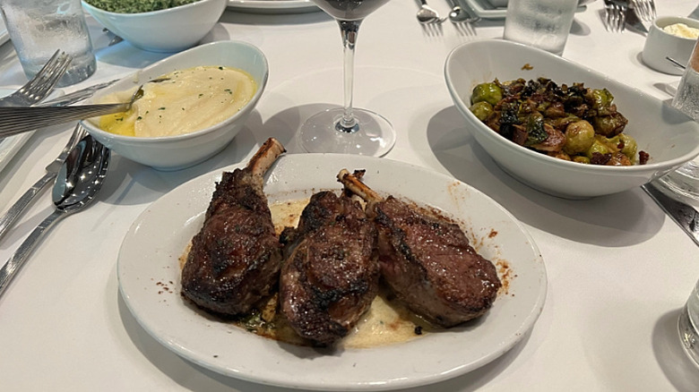 Lamb chops, mashed potatoes, and Brussels sprouts at Ruth's Chris Steak House