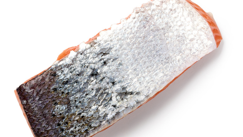 salmon fillet with skin side up