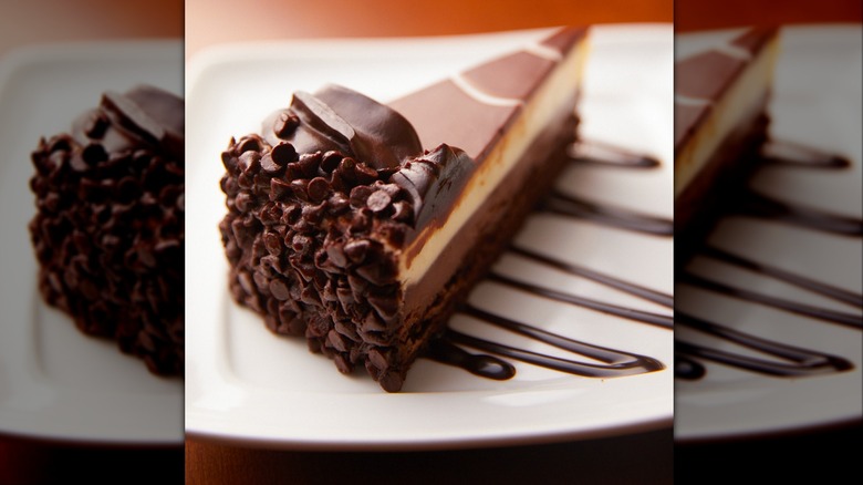 Olive Garden chocolate pie on white plate