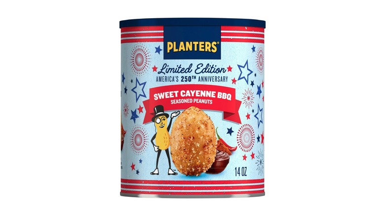 A can of Planters Sweet Cayenne BBQ Peanuts