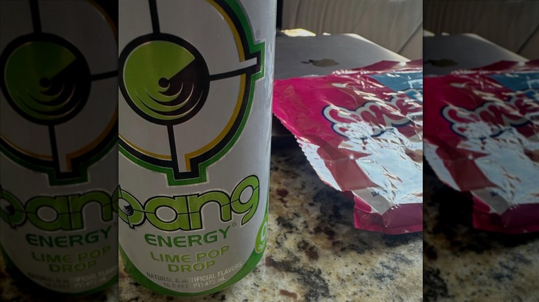Bang Energy Lime Pop Drop can on granite countertop