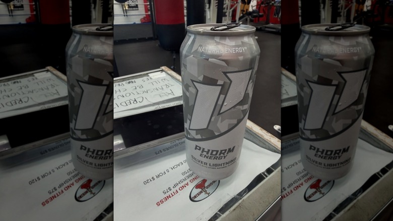 Phorm Energy Silver Lightning can on sign at store