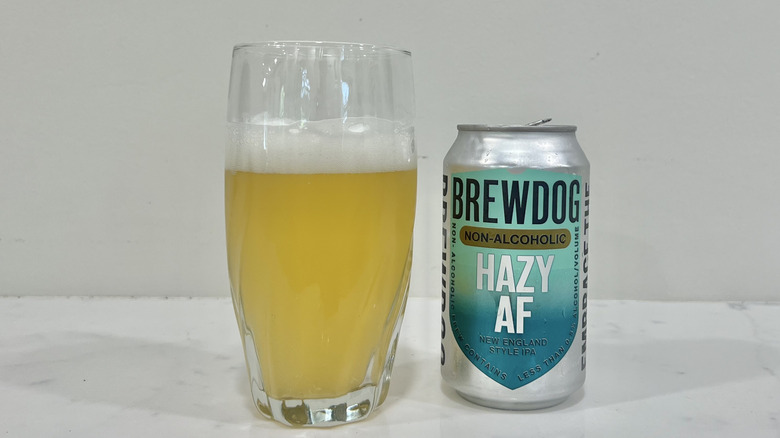 BrewDog Hazy AF IPA poured out into a glass.