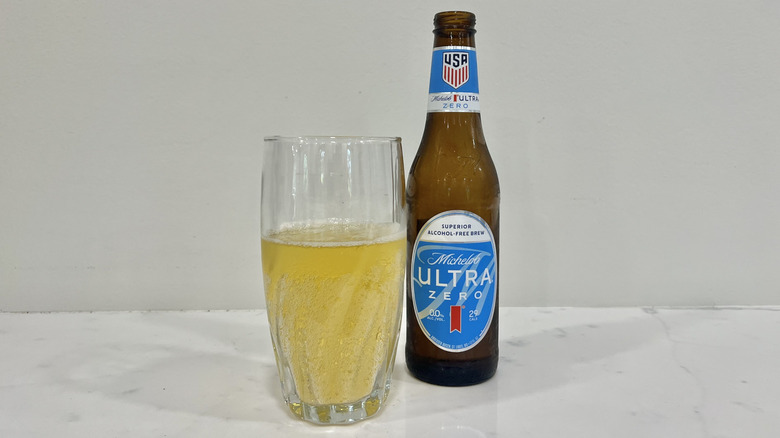 Michelob Ultra Zero poured into a glass.