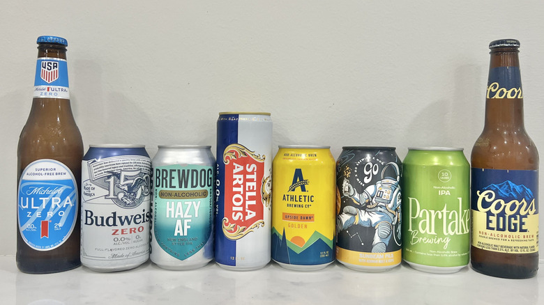 8 different no alcohol low-calorie beers.