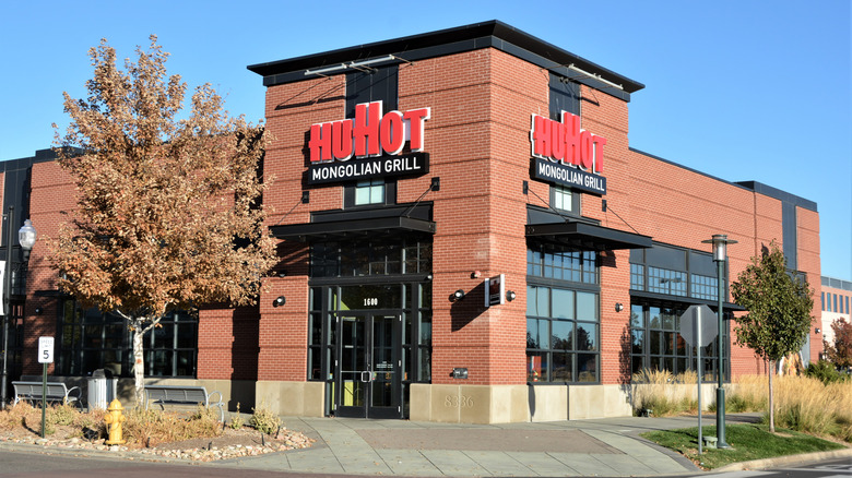Exterior of brick HuHot Mongolian Grill building