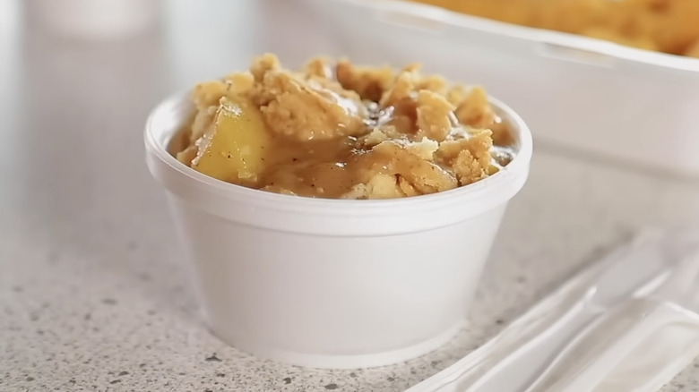 A cup of Sisters of the New South's peach cobbler.