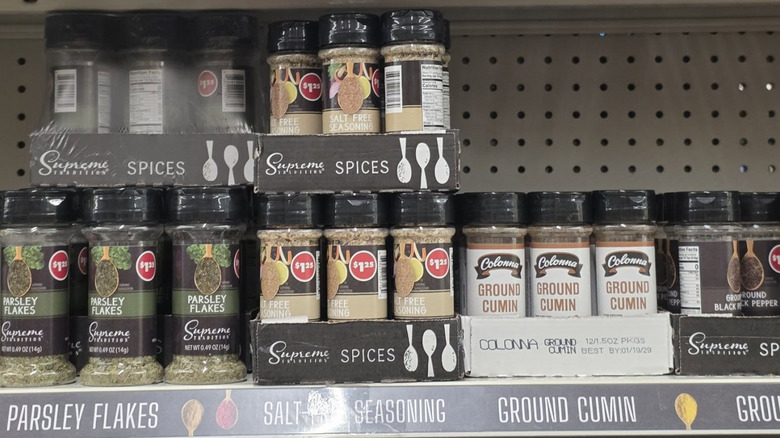 Various spices on display at Dollar Tree store