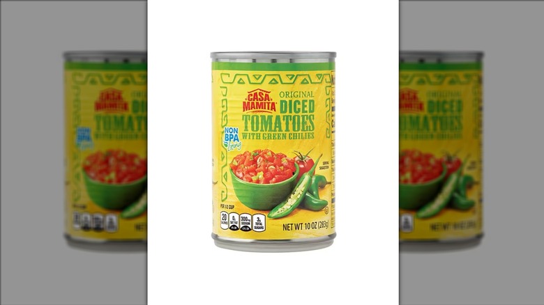 Casa Mamita Diced Tomatoes with Green Chilies on white background