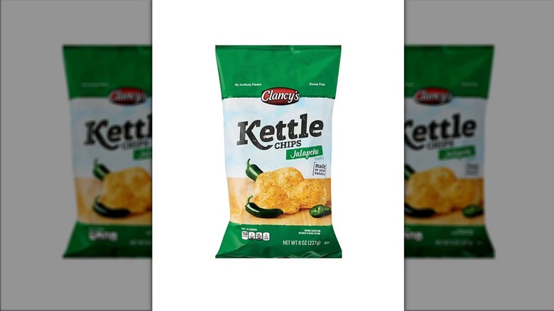 Clancy's Jalapeno Kettle Chips on white background