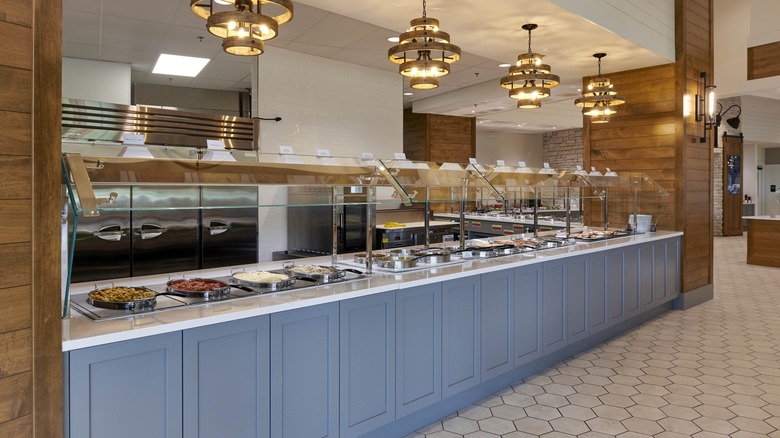a buffet table at hershey farm grand smorgasbord