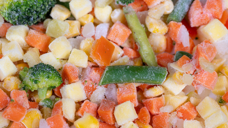 Close up of pile of frozen vegetables